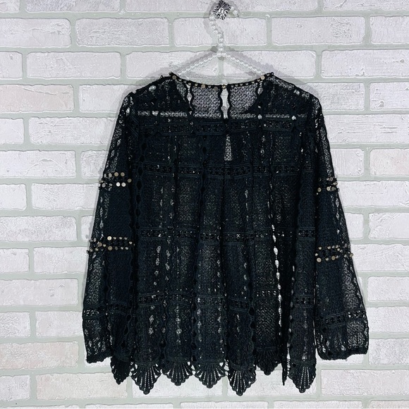 Anthropologie Maeve Auralis Black Lace Top with Grommets Size S - Picture 8 of 10